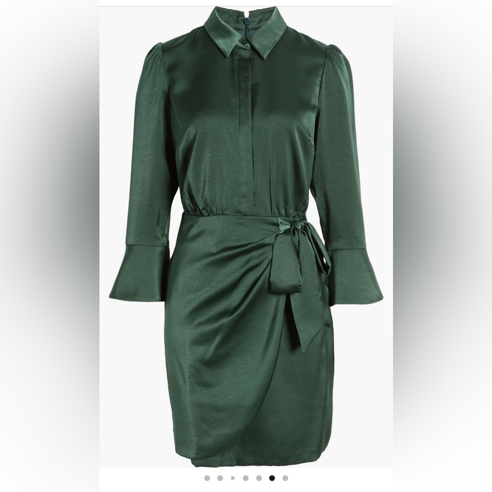 Stylish Green Satin Wrap Dress